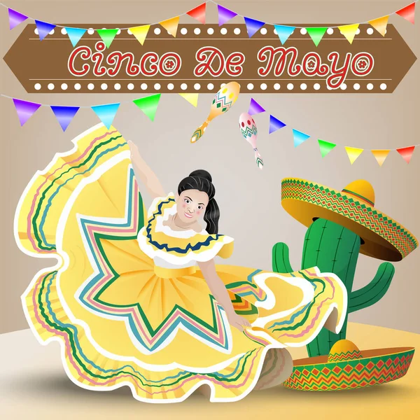 Meksikalı bir kadınla Cinco de Mayonez Dans ve kaktüs