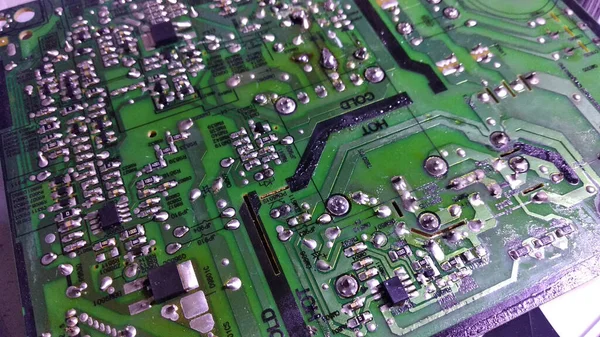 Πράσινη Πλακέτα Κυκλώματος Ηλεκτρονικό Υπόβαθρο Μακροεντολών Συσκευής Σχεδιασμός Μητρικής Πλακέτας — Φωτογραφία Αρχείου