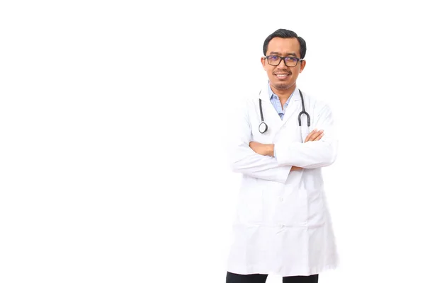 Ritratto Bel Intelligente Medico Asiatico Che Indossa Occhiali Piedi Mentre — Foto Stock
