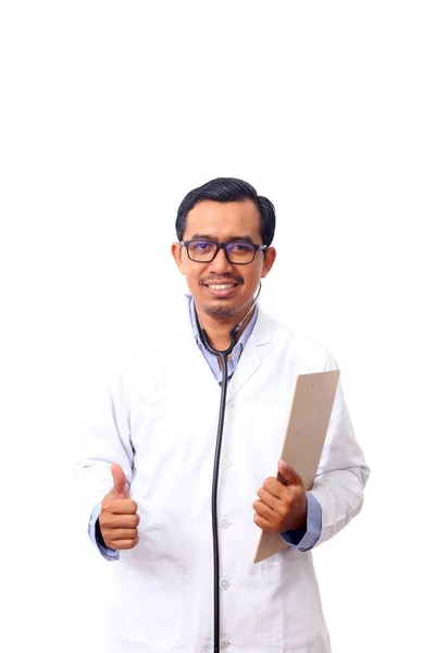 Retrato Médico Asiático Con Piel Marrón Gafas Aislado Sobre Fondo —  Fotos de Stock