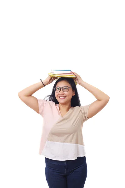 Eine Schöne Studentin Aus Asien Stand Auf Und Lächelte Mit — Stockfoto