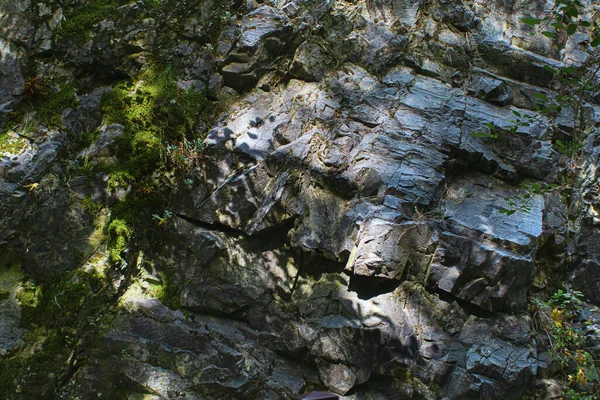 天然的石崖表面镶嵌着青草 创意背景 — 图库照片