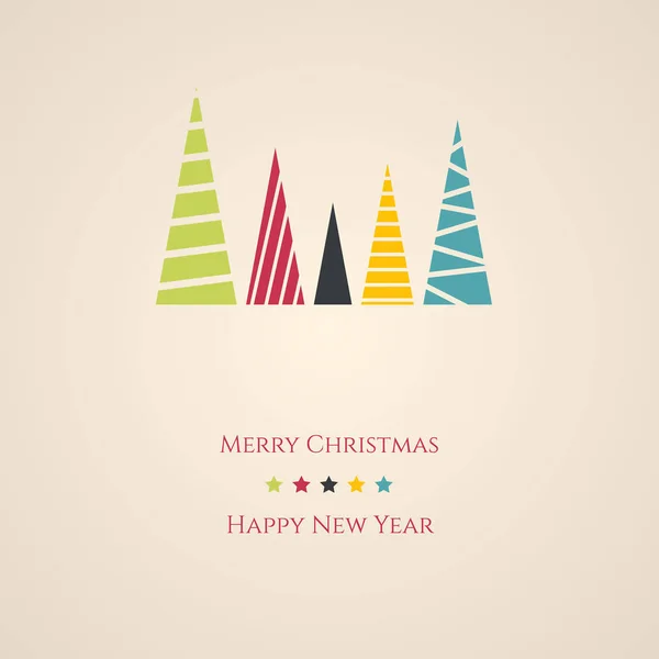 最小限のクリスマス ツリーとクリスマス カード メリー クリスマスと幸せな新年のカード — ストックベクタ