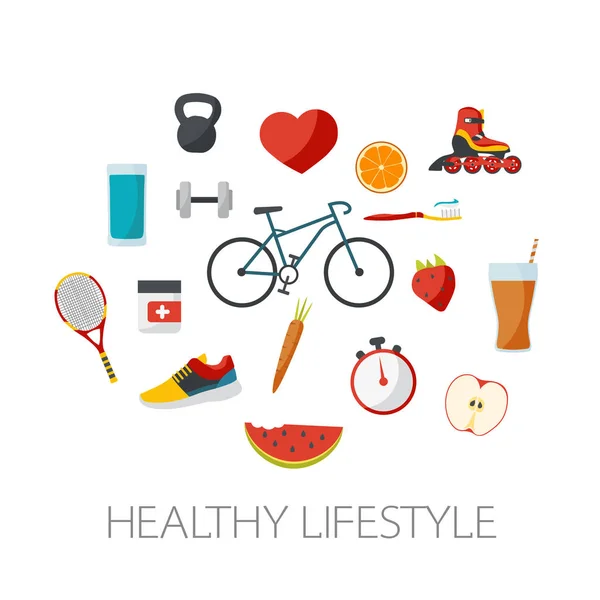 Healthy Lifestyle Concept Flat Design Sports Food Design — Stock Vector