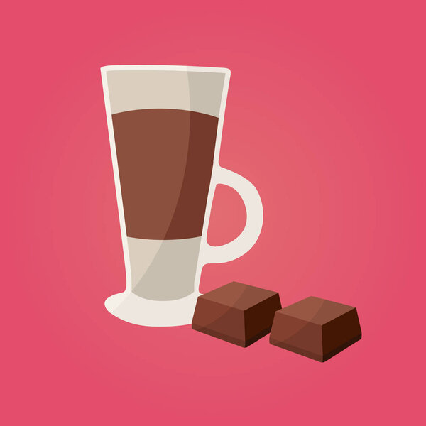 Hot chocolate with chocolate pieces. Vector illustration