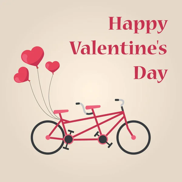 風船でロマンチックなタンデム自転車 幸せなバレンタインデー — ストックベクタ