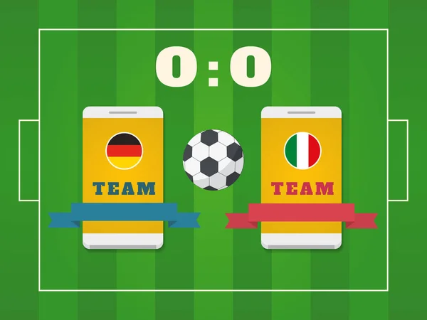 Terrain Football Ballon Tableau Bord Smartphone Avec Des Équipes Football — Image vectorielle