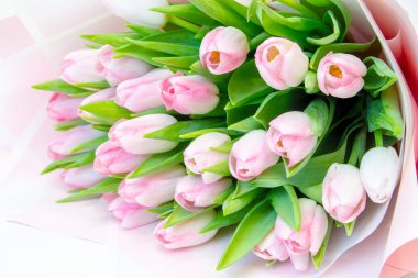 Beyaz arka planda bir buket lale.