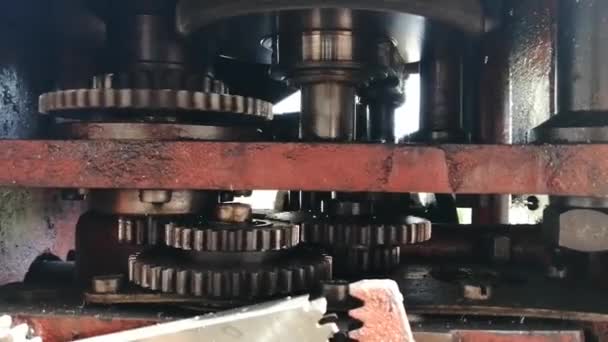 Metallverzahnung Der Professionellen Ausrüstung Einer Bohrmaschine Freien — Stockvideo