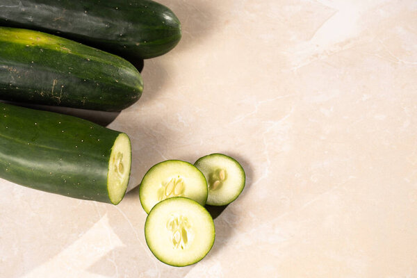 fresh cucumber, sliced cucumber, blank background.
