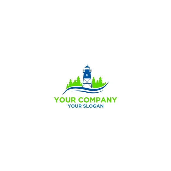 Faro Semplice Con Pine Trees Logo Design Vector — Vettoriale Stock