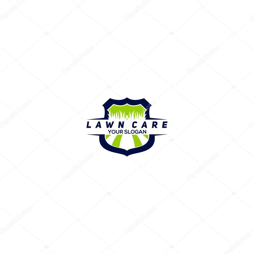 Lawn Care Shield Logo Design Vector