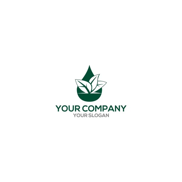 Green Leaf Water Logo Design Vector — 스톡 벡터