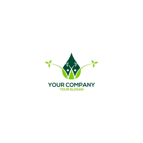 Goccia Acqua Con Tree Life Logo Design Vector — Vettoriale Stock