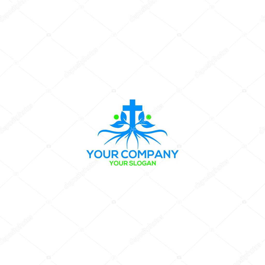 Tree Root Church Logo Design Vector
