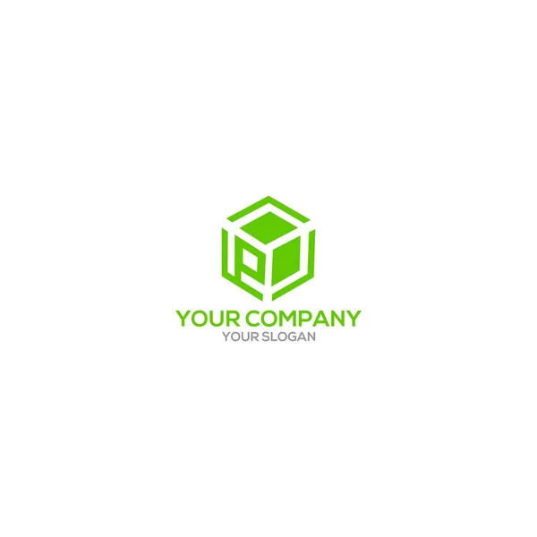 Logo Verde Cubo Vettoriale Progettazione — Vettoriale Stock