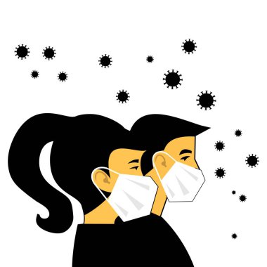 Beyaz tıbbi yüz maskesi resimli çift erkek kadın