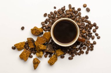 Chaga coffee with spice on the white background clipart