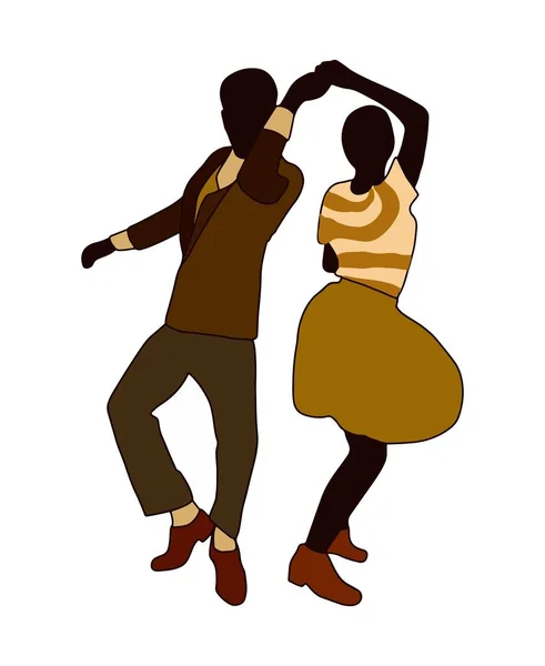 Hora Fiesta Jazz Swing Parejas Bailando Aisladas Blanco Estilo Dibujos — Vector de stock