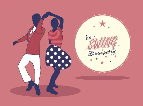 Young Couple Dancing Jazz Swing Horizontal Template Text Dance Party — Stock Vector