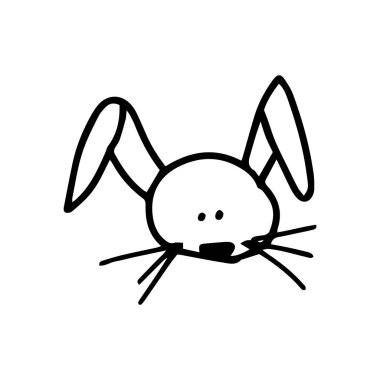 Uzun kulaklı şirin paskalya tavşanı ağızlığı. Vektör tavşan çizimi izole edildi