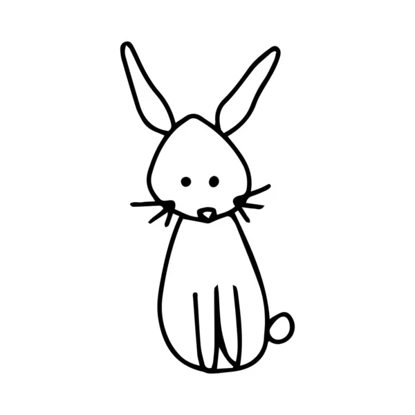 Cute rabbit in outline style isolated on white background. Vector doodle illustration. Easter — Stock Vector
