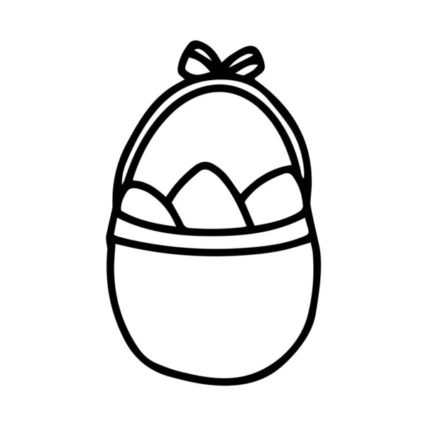 Osterkorb mit geweihten Eiern. Vektor-Doodle-Illustration isoliert auf weißem Hintergrund. — Stockvektor