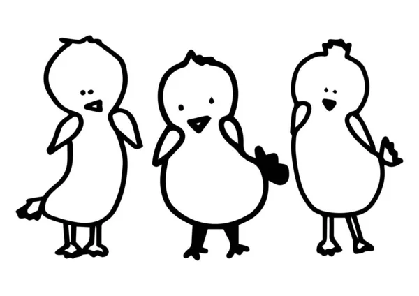 Três pintainhos da Páscoa. Desenho do doodle vetorial ilustração isolada sobre fundo branco . —  Vetores de Stock