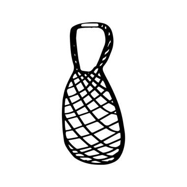 Beyaz arka planda karalama tarzında ekolojik ağ torbası konsepti. Sıfır atık.