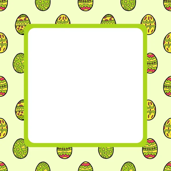 Easter square frame with eggs print. Green holidays background. Vector doodle outline illustration. — Stock Vector