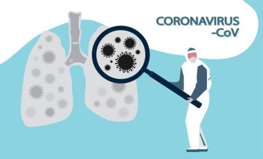 Ciğerlerindeki Coronavirus Cov izole edildi. Belirtiler. Sağlık ve ilaç. Çin 'de virüs. Düz vektör.