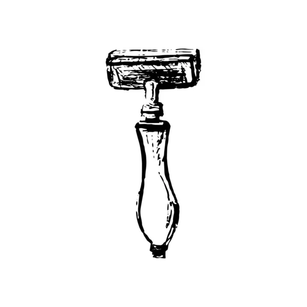 Máquina de afeitar manual metálica en bosquejo dibujado a mano estilo vintage aislado sobre fondo. Vector — Vector de stock
