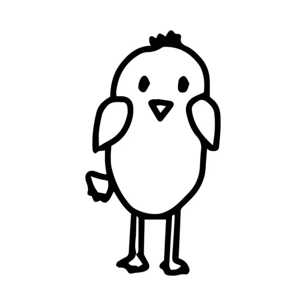 Little cute easter chick in doodle outline style isolated on white background. — Stock Vector