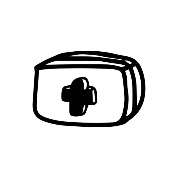 First aid kit doctor bag in hand drawn doodle style isolated on white background. Vector stock outline illustration. Single. Sign element. — 스톡 벡터