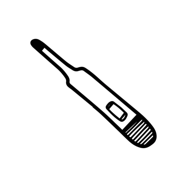 Termometr w ręcznie rysowane doodle stylu izolowane na białym tle. Ilustracja zarysu wektora. Samotny. Element migowy. Sprzęt medyczny. — Wektor stockowy