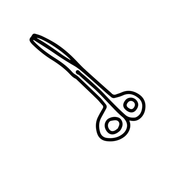 Medical scissors in hand drawn doodle style isolated on white background. Vector stock outline illustration. Single. Sign element. — 图库矢量图片