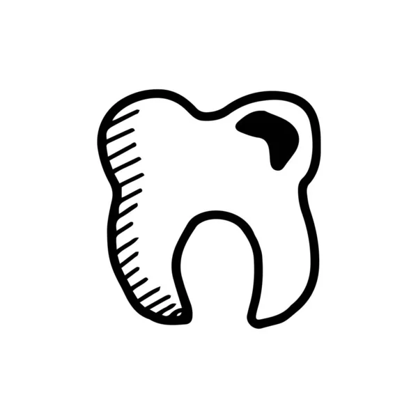 Healthy or diseased molar or deciduous toothin in hand drawn doodle style isolated on white background. Vector outline illustration.Medical equipment. — 스톡 벡터