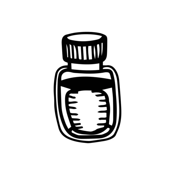 Jar with natural cream in hand drawn doodle style isolated on white background. Vector stock outline illustration. Single. Sign element. — Stok Vektör