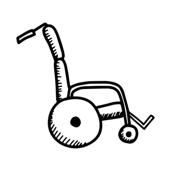 Fauteuil roulant électrique en style doodle dessiné à la main isolé sur fond blanc. Illustration vectorielle des contours. Célibataire. Élément signe . — Image vectorielle