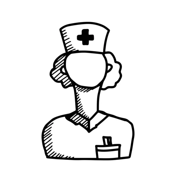 Doctor in hand drawn doodle style isolated on white background. Man with a tie in white uniform and medical cap.medicine concept. Vector — Stok Vektör