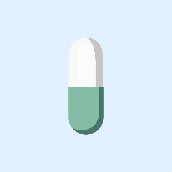 Píldora simple. Firme una tableta de la cápsula de la medicina en el estilo plano aislado en fondo azul. . — Archivo Imágenes Vectoriales