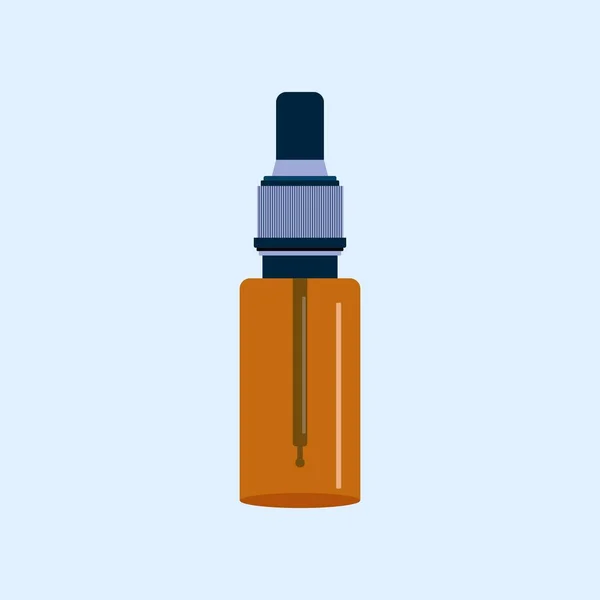 Kosmetisches natürliches Bio-Öl für Haare oder Tropfen für Augen und Nase in flachem Stil isoliert auf blauem Hintergrund. Speicher. Vektor — Stockvektor