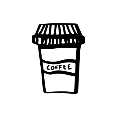 Elle kahve içmek için tekrar kullanılabilir. Beyaz arka planda izole edilmiş karalama tarzı. Vektör