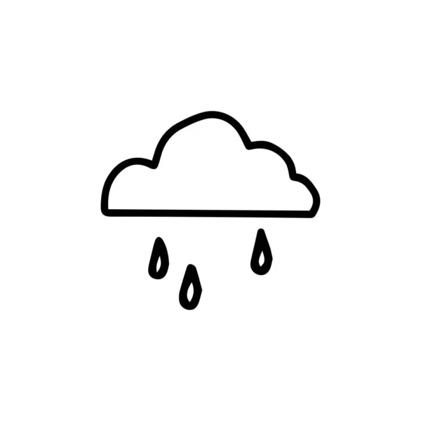 Una nube con gotas de lluvia. Ilustración vectorial de Doodle aislada sobre fondo blanco . — Vector de stock