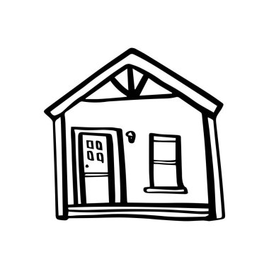 Beyaz arka planda izole edilmiş güzel bir ev çizilmiş. Vektör ana hatlı hisse tasviri mimarisi.