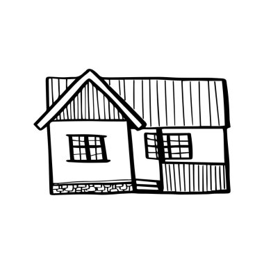 Beyaz arka planda izole edilmiş güzel bir ev çizilmiş. Vektör ana hatlı hisse tasviri mimarisi.