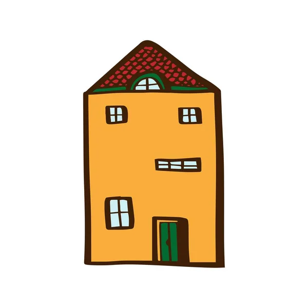 Roztomilý domek v barevném kresleném stylu izolované na bílém pozadí. Vektorová stock ilustrační architektura pro děti. — Stockový vektor