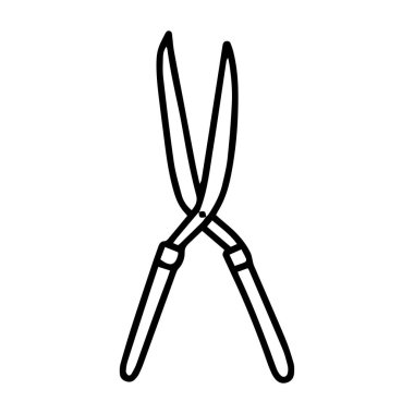 Beyaz arka planda izole edilmiş, elle çizilmiş karalama stili. Vektör ana hatlı hisse senedi çizimi. Bahçıvanlık unsurunu imzala. Boyama kitabı. Ağaçları ve çalıları budamak için bahçe budama makinesi. Çalıları buduyorum.