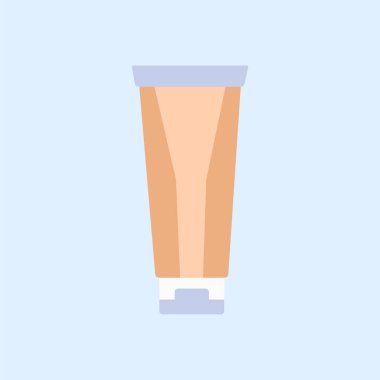 Mavi arka planda düz stil yüz ve vücut kremi var. Koruyucu güneş kremi. Vektör hisse senedi çizimi. Silueti imzala. Tıbbi doğal tedavi. Basit simge. Web sitesi sayfası, mobil uygulama tasarımı.