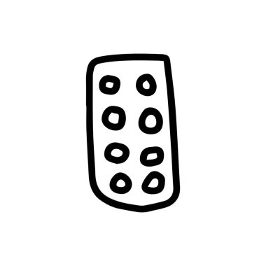 Pack or plate of pills in hand drawn doodle style isolated on white background. Vector stock outline illustration. Single. Sign element. Medical equipment. Logo.Print.Line art. Coloring book.Logotype.